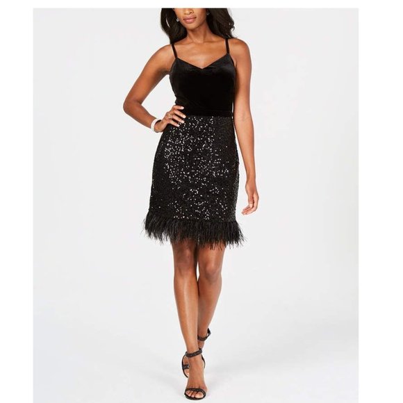 GUESS Feather Hem Sheath Dress - Picture 1 of 7